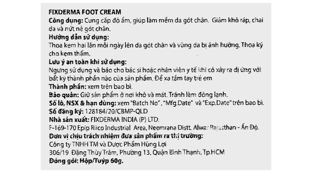 Kem dưỡng Fixderma Foot cấp ẩm làm mềm da gót chân