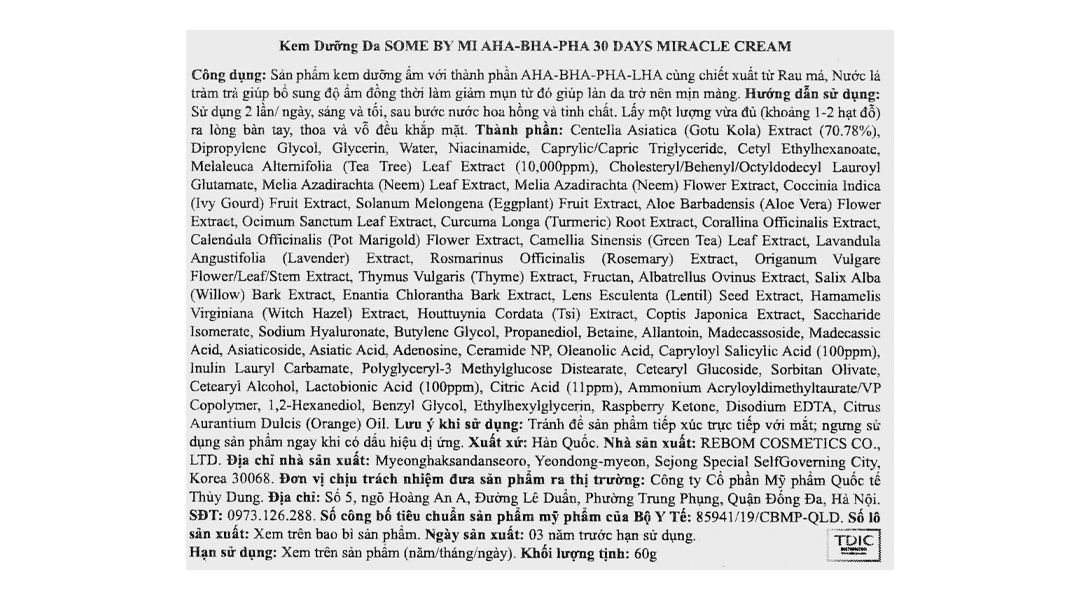 Kem dưỡng da Some By Mi AHA-BHA-PHA 30 Days Miracle Cream giảm mụn