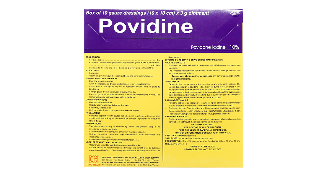 Gạc Povidine iodine 10% sát trùng vết thương
