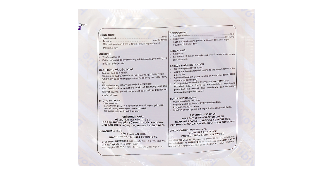 Gạc Povidine iodine 10% sát trùng vết thương