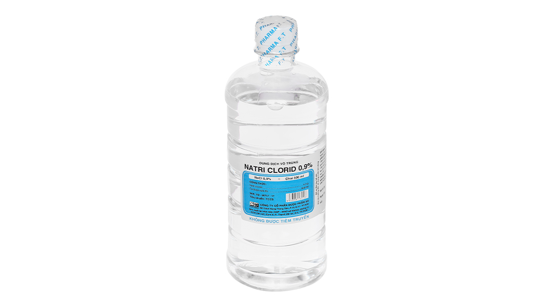 Nước muối Natri Clorid 0.9% F.T Pharma dùng rửa vết thương, súc miệng
