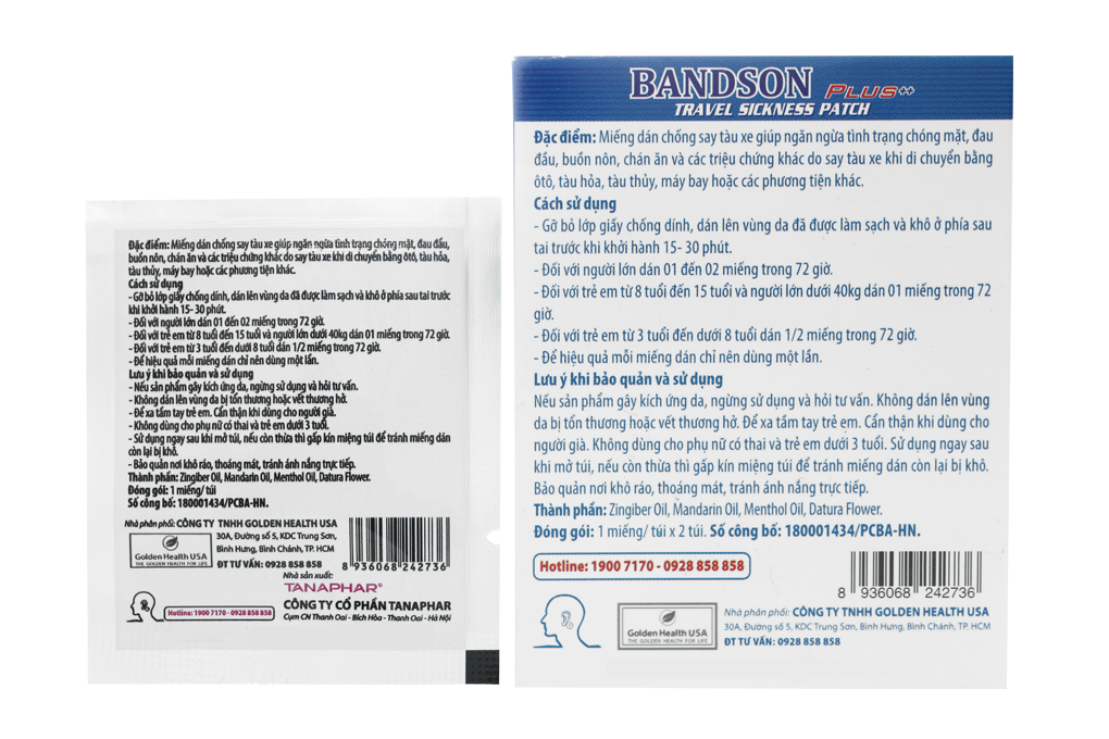 Miếng dán chống say tàu xe Bandson Plus++ ngăn ngừa triệu chứng say tàu ...