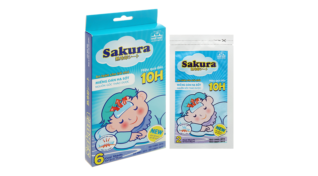 Miếng dán hạ sốt Sakura giúp hạ nhiệt, giảm đau, giảm say nắng cho bé