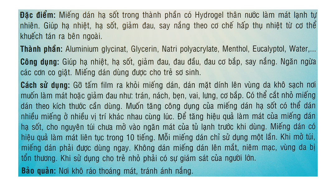 Miếng dán hạ sốt Sakura giúp hạ nhiệt, giảm đau, giảm say nắng cho bé