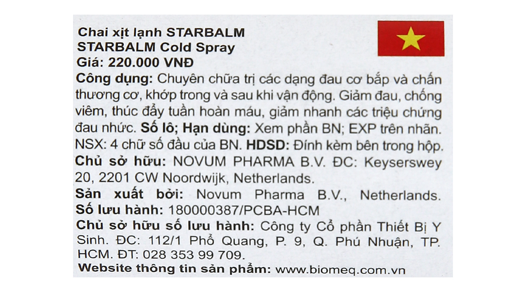 Xịt lạnh Starbalm Cold Spray giảm đau, kháng viêm cơ xương