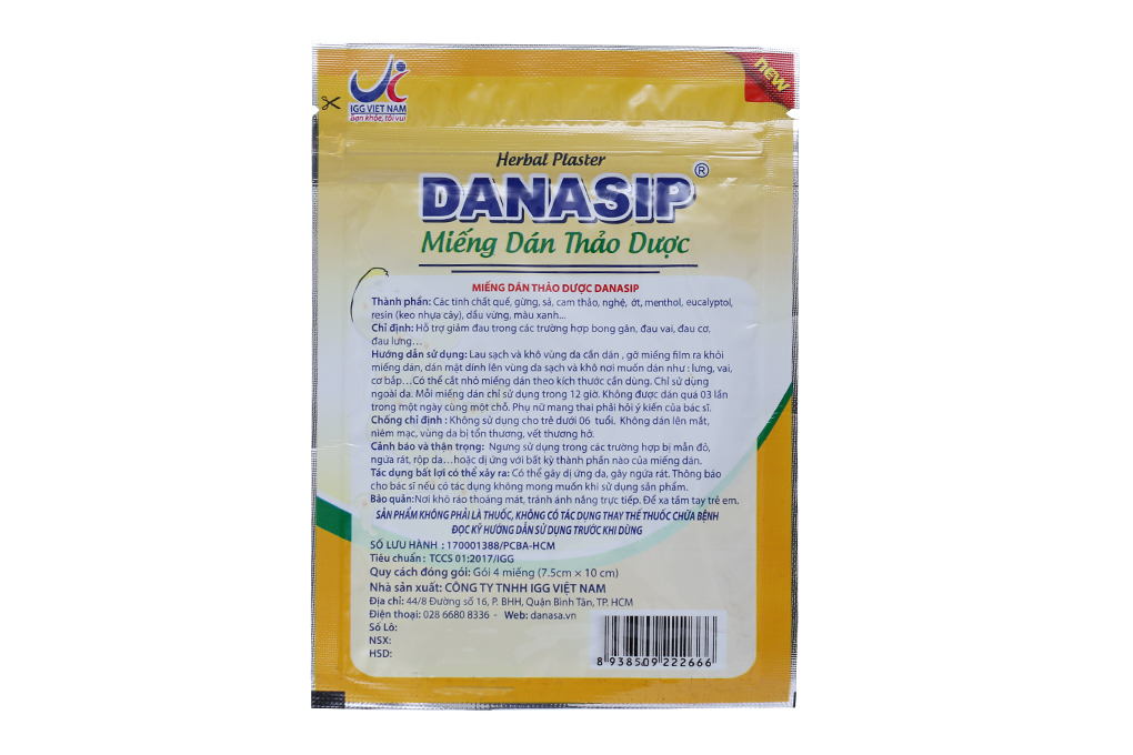Miếng dán thảo dược Danasip giảm đau cơ xương khớp