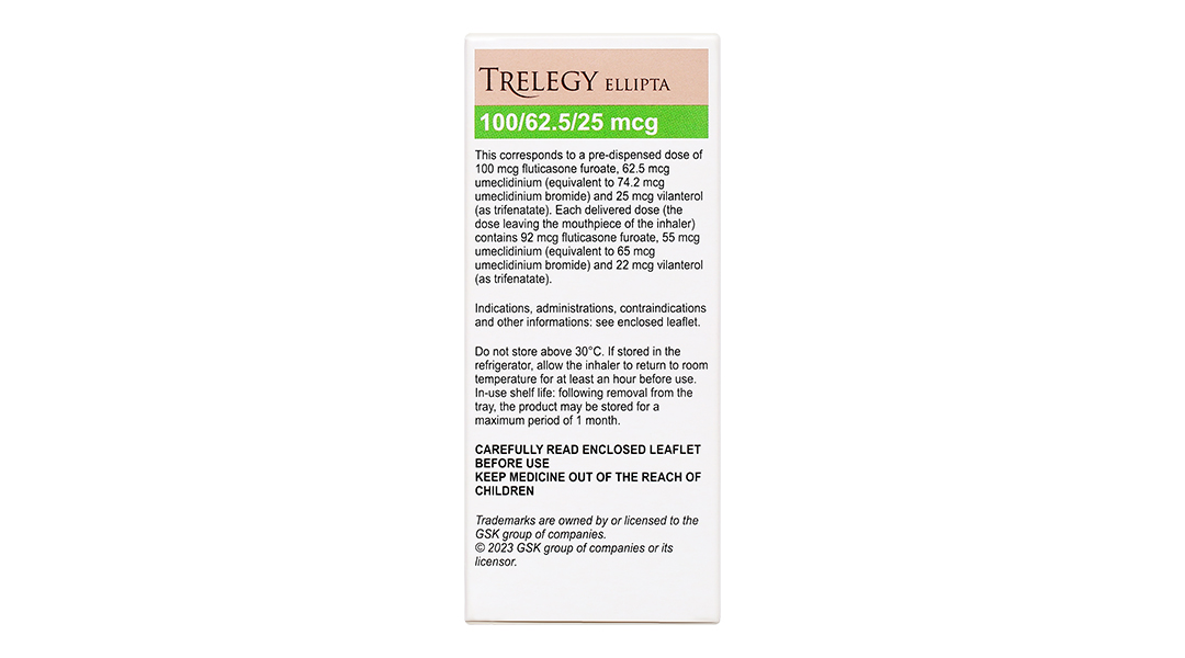 Bột hít phân liều Trelegy Ellipta 100/62,5/25 mcg phòng ngừa COPD