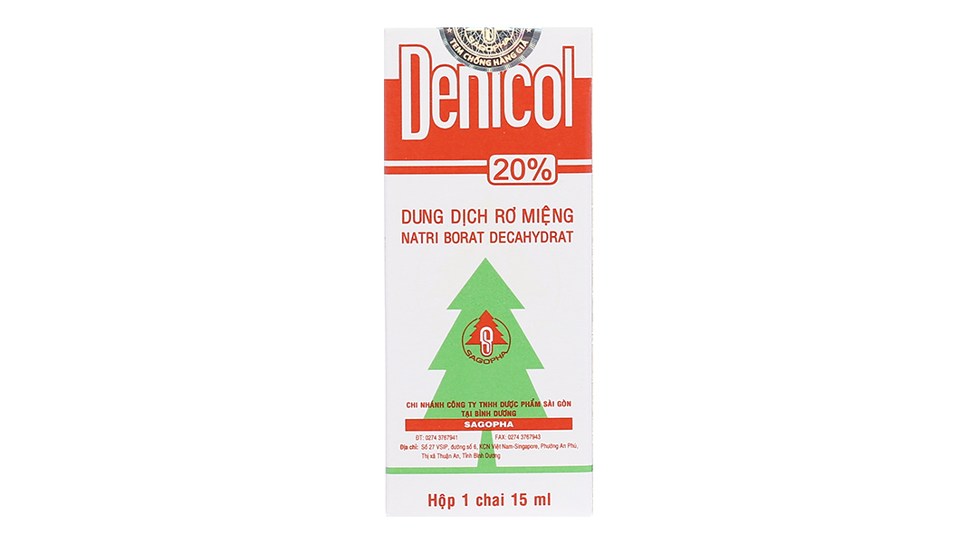 Dung dịch rơ miệng Denicol 20% trị tưa lưỡi, lở miệng, sưng lợi