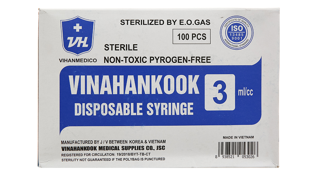 Bơm kim tiêm sử dụng 1 lần Vinahankook 3ml/cc 25G x 1''