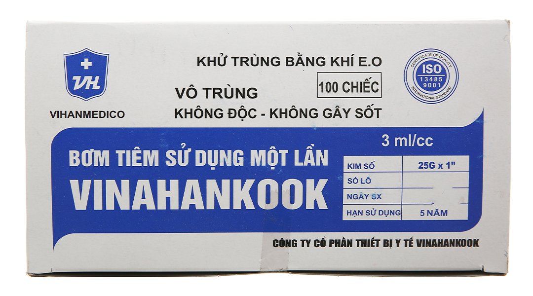 Bơm kim tiêm sử dụng 1 lần Vinahankook 3ml/cc 25G x 1''
