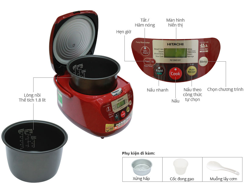 Thông số kỹ thuật Nồi cơm điện Hitachi 1.8 lít DMD18Y