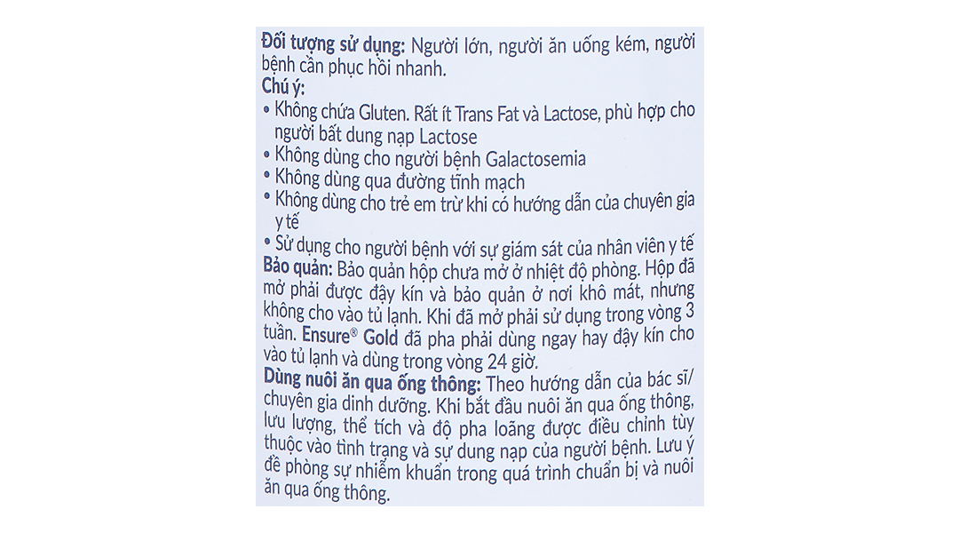 Thực phẩm dinh dưỡng Y Học Ensure Gold Hương Vani