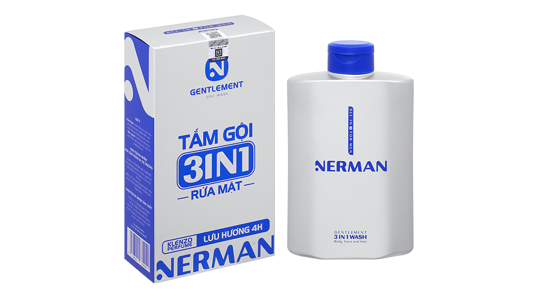 Gel tắm, gội, rửa mặt Nerman Gentleman 3in1 hương nước hoa chai 350ml ...