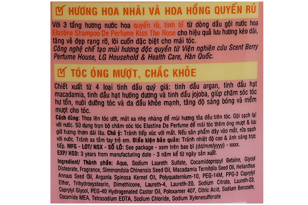 Dầu gội nước hoa Elastine Kiss The Rose hương hoa nhài & hoa hồng