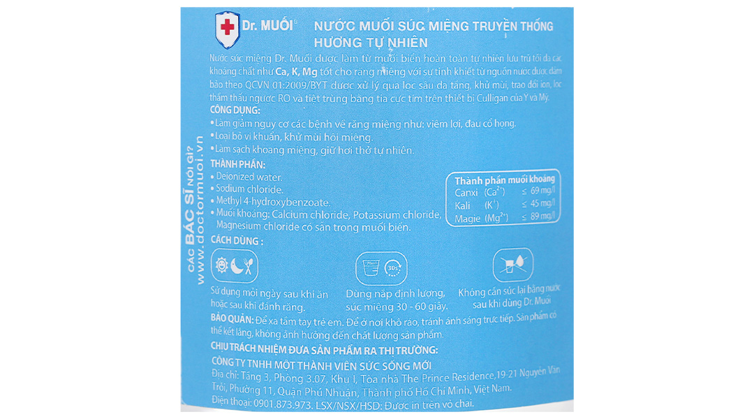 Nước súc miệng Dr. Muối ngừa vi khuẩn, giảm mùi hôi miệng