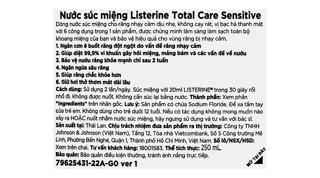Nước súc miệng Listerine Total Care Sensitive hơi thở thơm mát