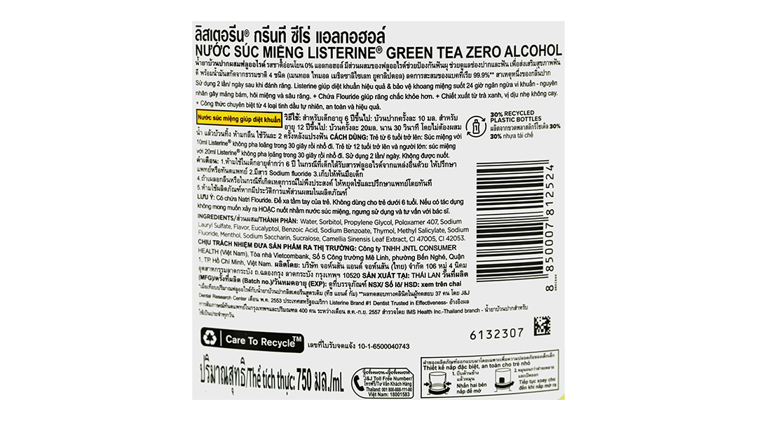 Nước súc miệng Listerine Trà Xanh ngăn ngừa sâu răng