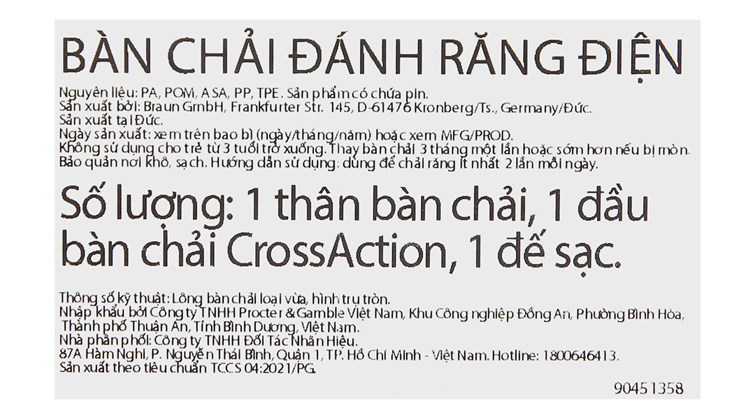 Bàn chải điện Oral-B Pro 500 CrossAction D16.513