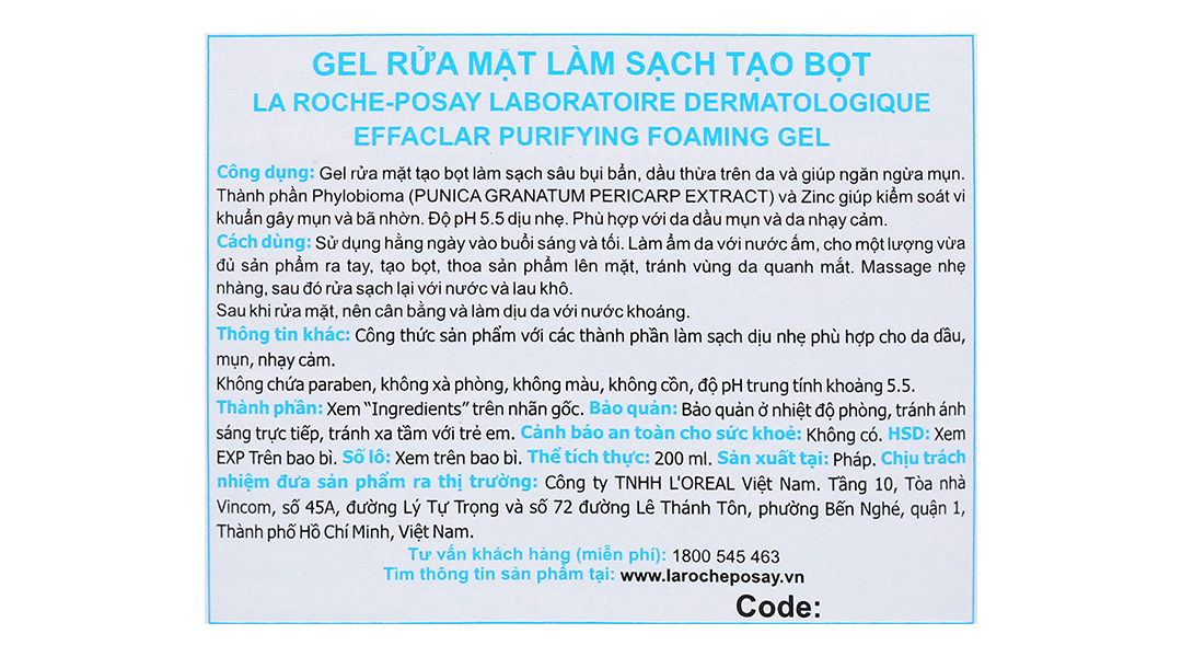 Gel rửa mặt La Roche-Posay Effaclar Purifying Foaming