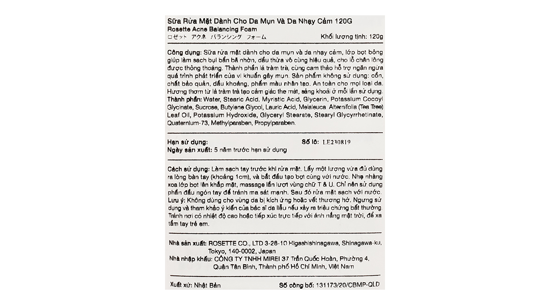 Sữa rửa mặt Rosette Acne Balancing Foam cho da mụn, da nhạy cảm