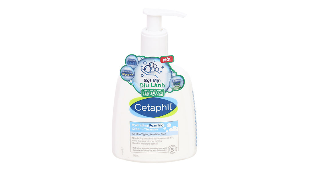 Sữa rửa mặt Cetaphil Hydrating Foaming Cream Cleanser tạo bọt mịn