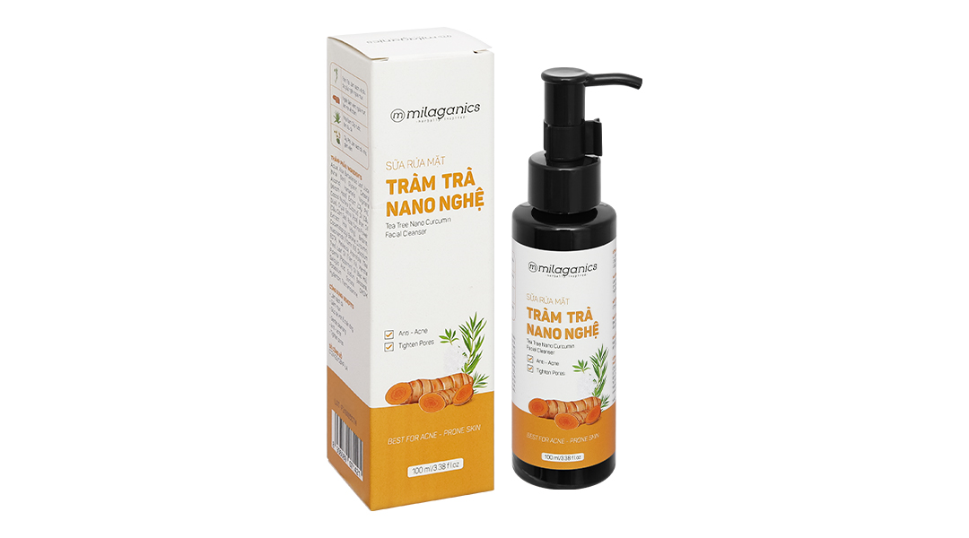 Sữa rửa mặt Milaganics Tràm Trà Nano Nghệ làm sạch da ngừa mụn