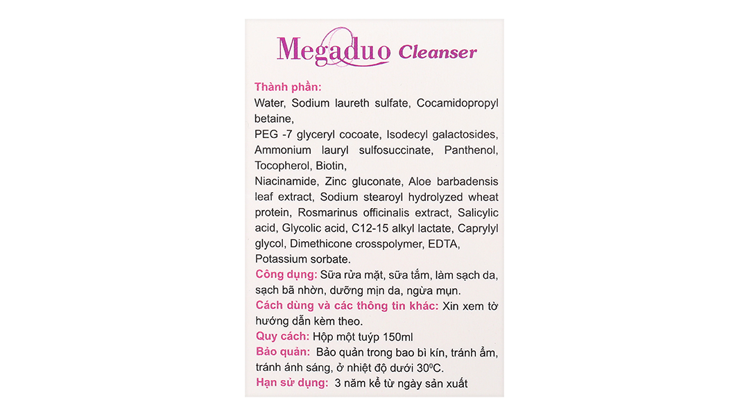 Sữa rửa mặt Megaduo Cleanser làm sạch da giúp da mịn màng, ngừa mụn
