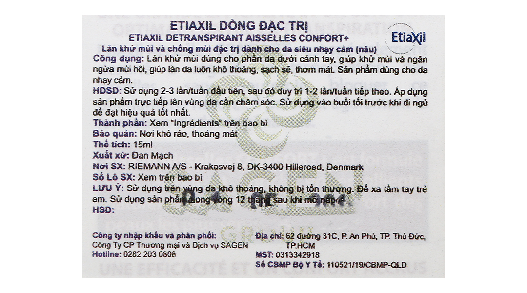 Lăn khử mùi Etiaxil giúp khử mùi hôi dưới cánh tay cho da siêu nhạy cảm