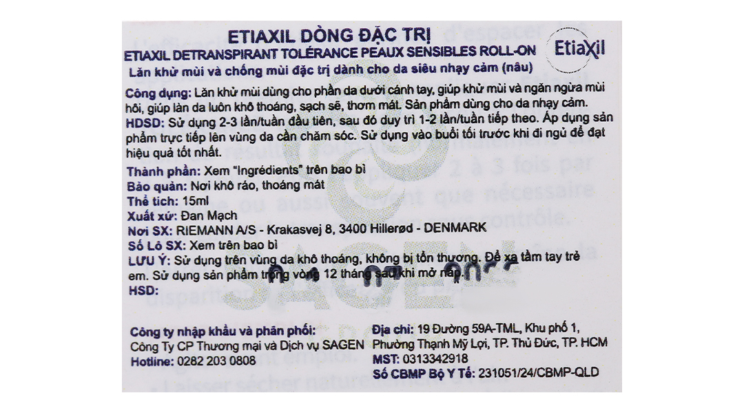 Lăn khử mùi Etiaxil giúp khử mùi hôi dưới cánh tay cho da siêu nhạy cảm