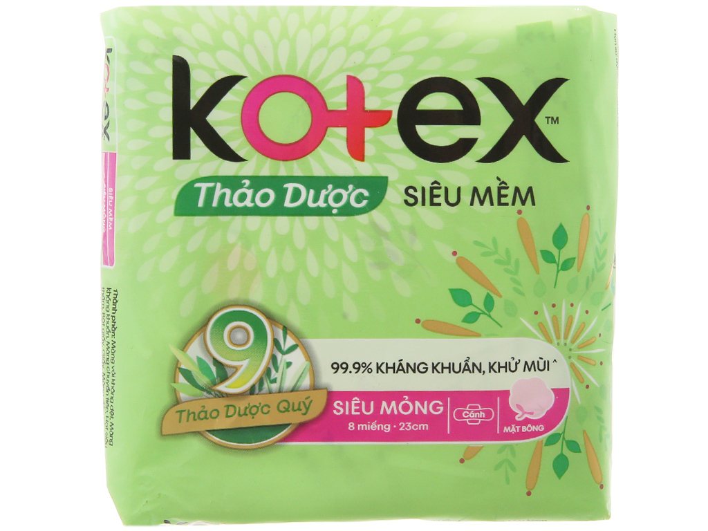 Băng vệ sinh Kotex thảo dược siêu mềm, siêu mỏng cánh