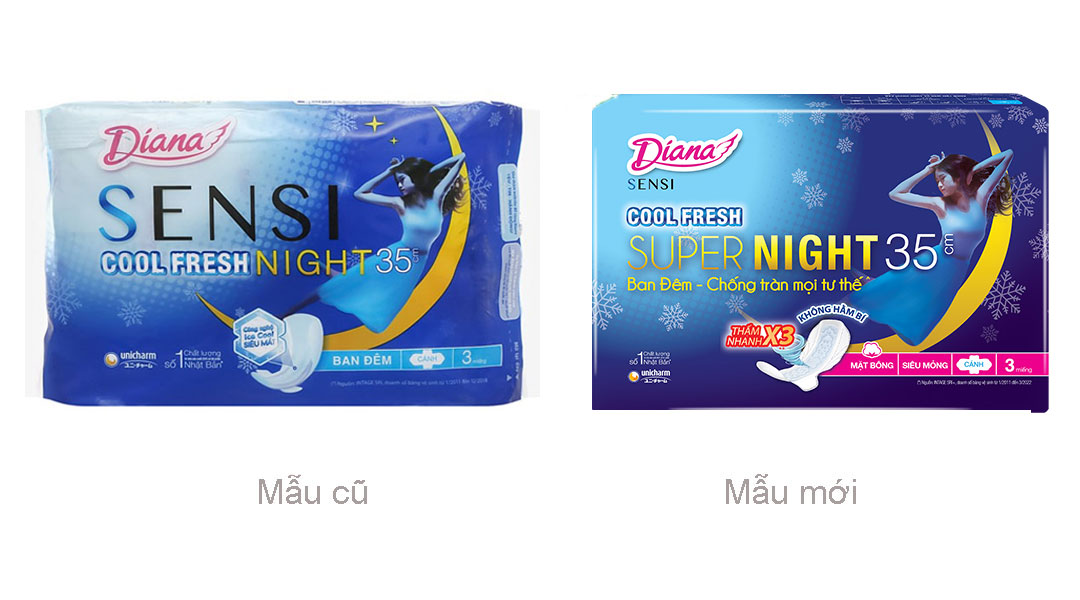 Băng vệ sinh ban đêm Diana Cool Fresh siêu thấm có cánh 35cm