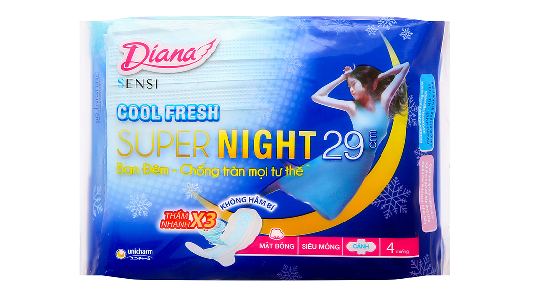 Băng vệ sinh ban đêm Diana Sensi Cool Fresh có cánh