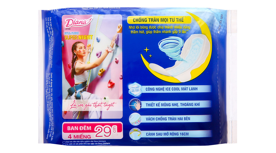 Băng vệ sinh ban đêm Diana Sensi Cool Fresh có cánh