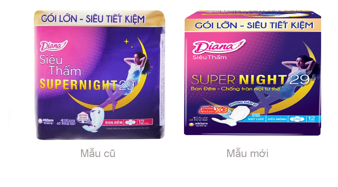 Băng vệ sinh ban đêm Diana Super Night siêu thấm có cánh 29cm