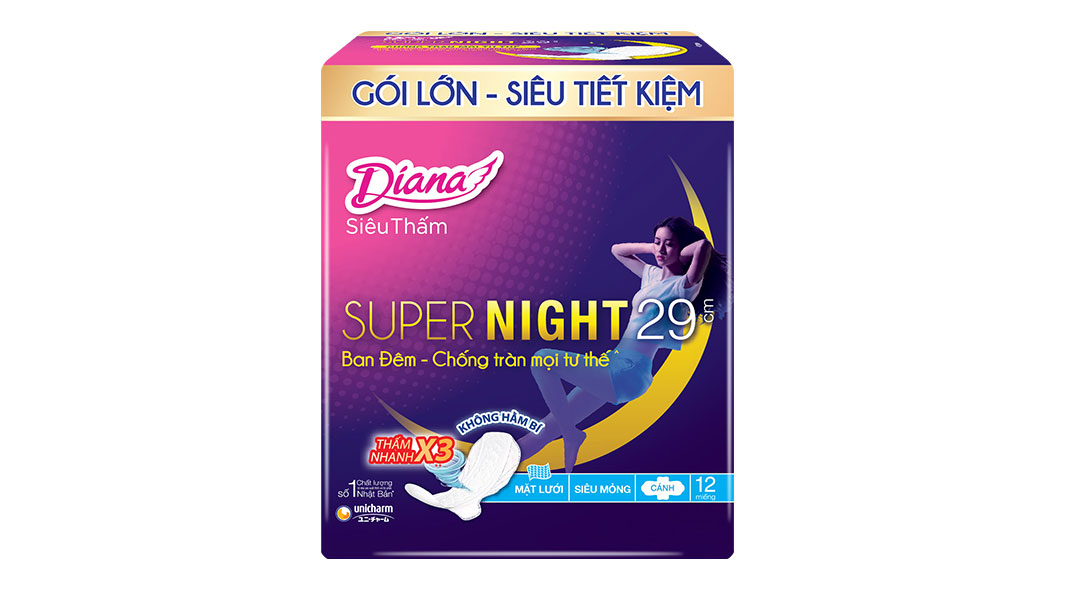 Băng vệ sinh ban đêm Diana Super Night siêu thấm có cánh 29cm