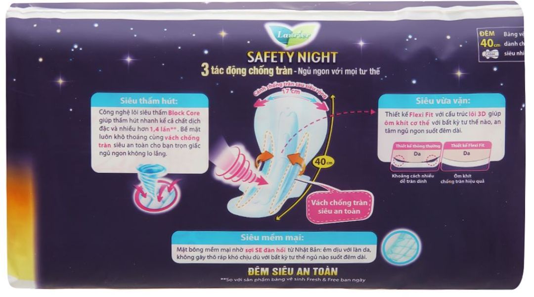 Băng vệ sinh ban đêm Laurier Safety Night 40cm