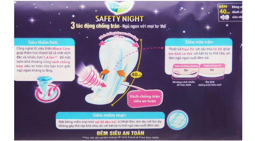 Băng vệ sinh ban đêm Laurier Safety Night 40cm