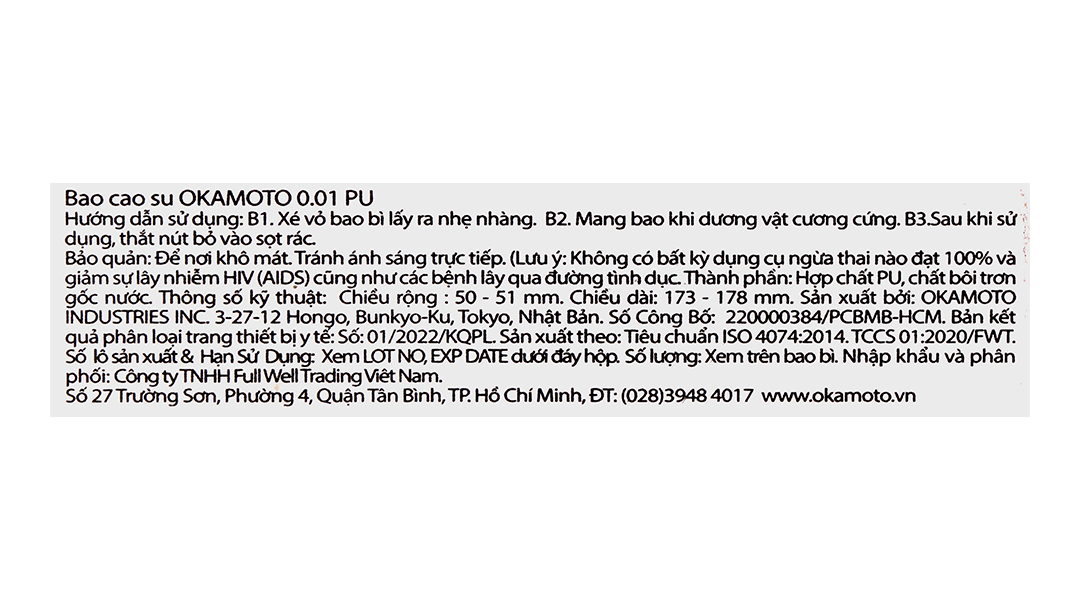 Bao cao su Okamoto 0.01 PU siêu mỏng