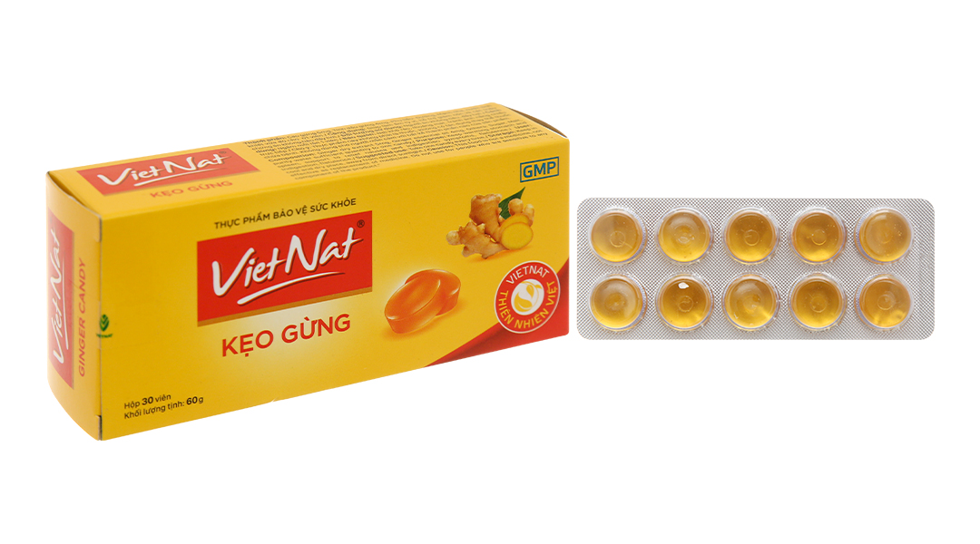 Kẹo gừng VietNat hỗ trợ giảm nôn, đầy hơi