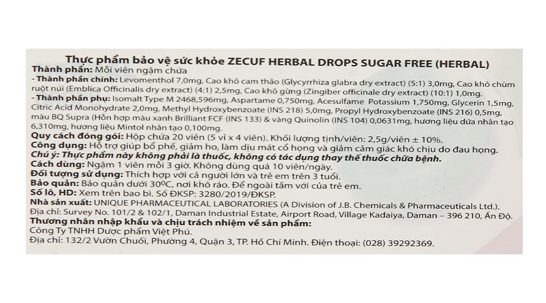 Kẹo Không Đường Zecuf Sugar Free H/5Vi