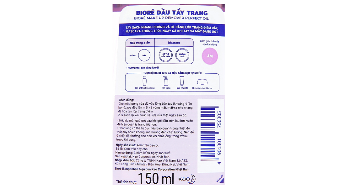 Dầu tẩy trang Bioré làm sạch lớp trang điểm, bụi bẩn, bã nhờn trên da