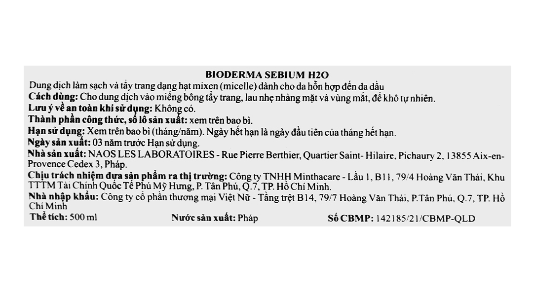 Nước tẩy trang Bioderma Sébium H2O làm sạch sâu cho da dầu, hỗn hợp