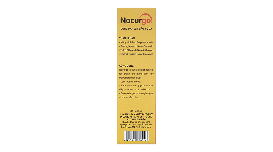 Dung dịch xịt Nacurgo bảo vệ, tái tạo da, ngừa vi khuẩn