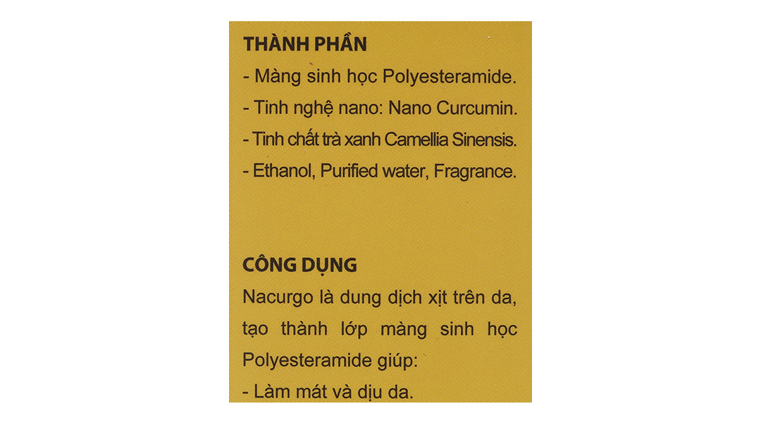 Dung dịch xịt Nacurgo bảo vệ, tái tạo da, ngừa vi khuẩn