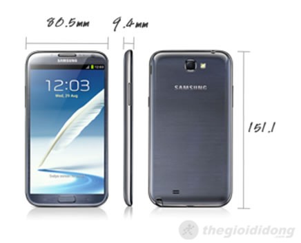 Kích thước điện thoại Samsung Galaxy Note 2