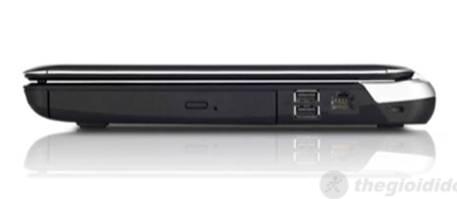 Cạnh phải với 2 cổng USB và 1 x LAN (RJ 45)