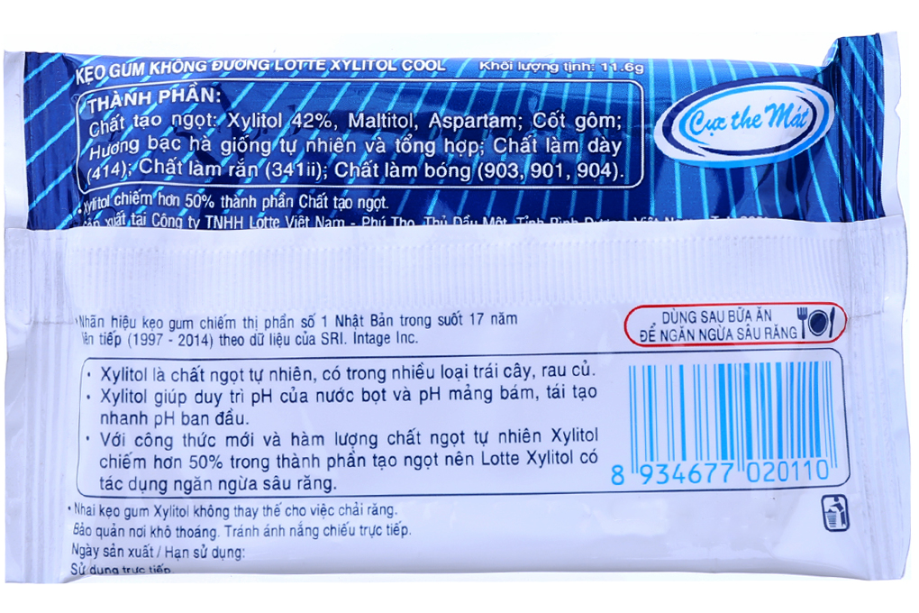 Kẹo cao su Lotte Xylitol cool vỉ 8 viên