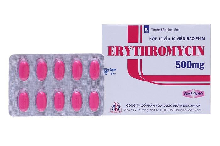 Thuốc kháng sinh Erythromycin Mekophar 500mg hộp 100 viên