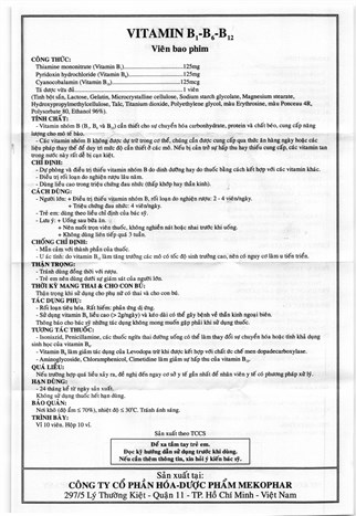 Thuốc vitamin B1-B6-B12 Mekophar hộp 100 viên