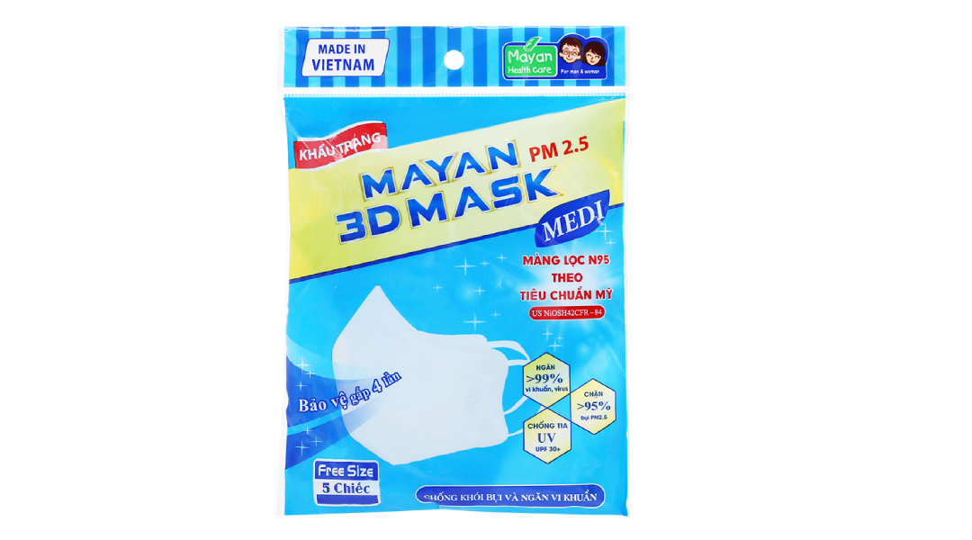 Khẩu trang y tế Mayan PM 2.5 3D Mask 4 lớp màu trắng size M